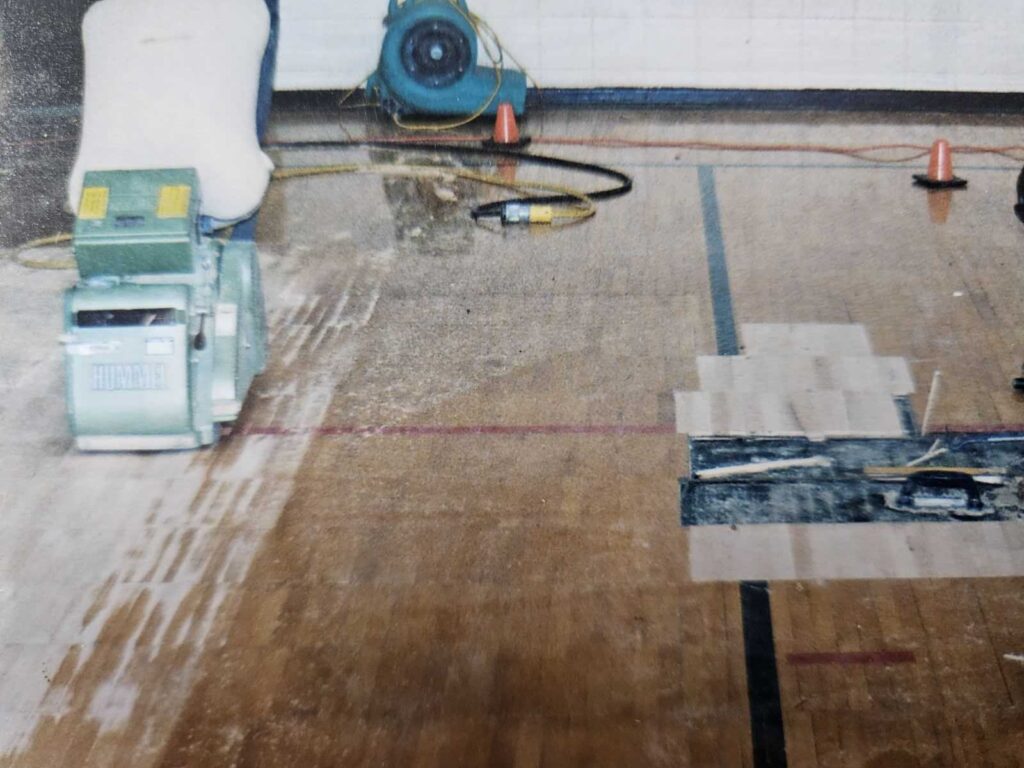 repaired water damaged gymnasium floor in warrenville 02